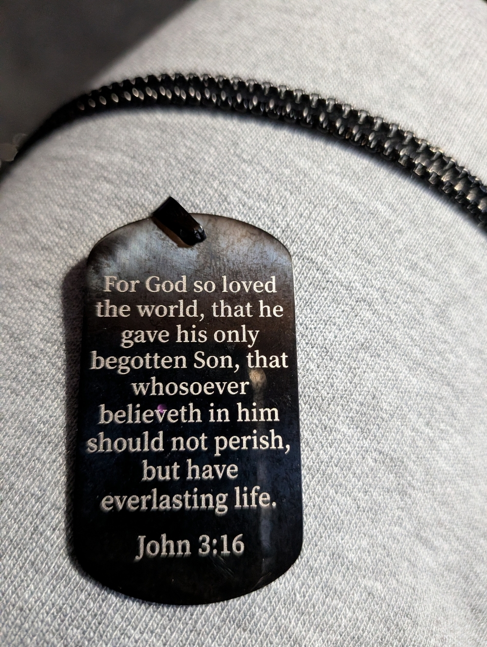 Black Inspirational John 3:16 Dog Tag Pendant